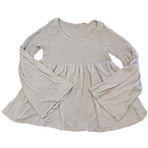 Anthropologie Knitted & Knotted Peasant Tunic Bell Long Sleeve Blouse Cream Med